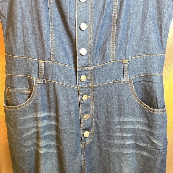 Stretchy Strappy Overalls Bell Bottoms Denim Jumpsuit Sleeveless Blue Size XL - Picture 3 of 6